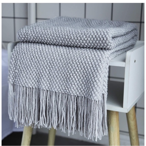 Light Grey Boho Tassel Chunky Knit Dorm/Living/Bedroom Cozy Casual Throw Blanket - Picture 6 of 16